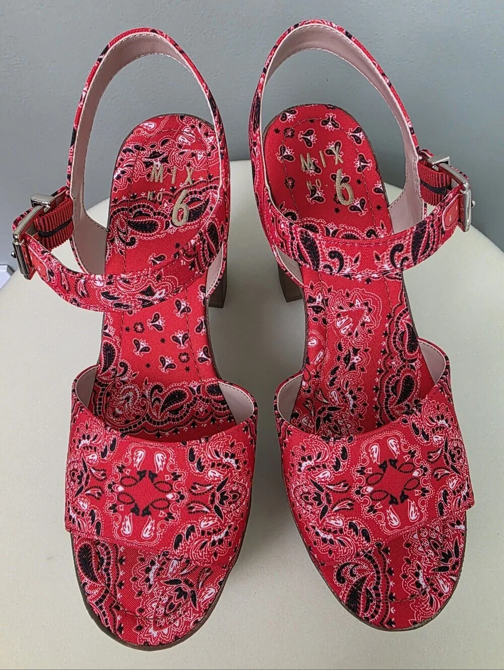 MIX No. 6 Carinda Bandana Platform Heel Sandals Red Size 7.5 NEW! GORGEOUS!!